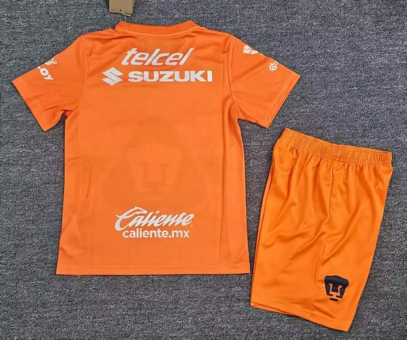 Kids Pumas UNAM 25/26 Goalkeeper Orange Soccer Jersey And Shorts
