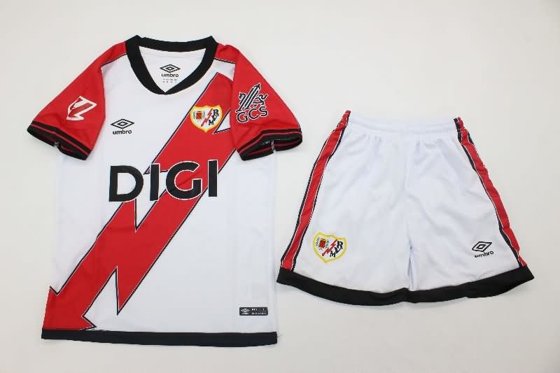 Kids Rayo Vallecano 25/26 Home Soccer Jersey And Shorts