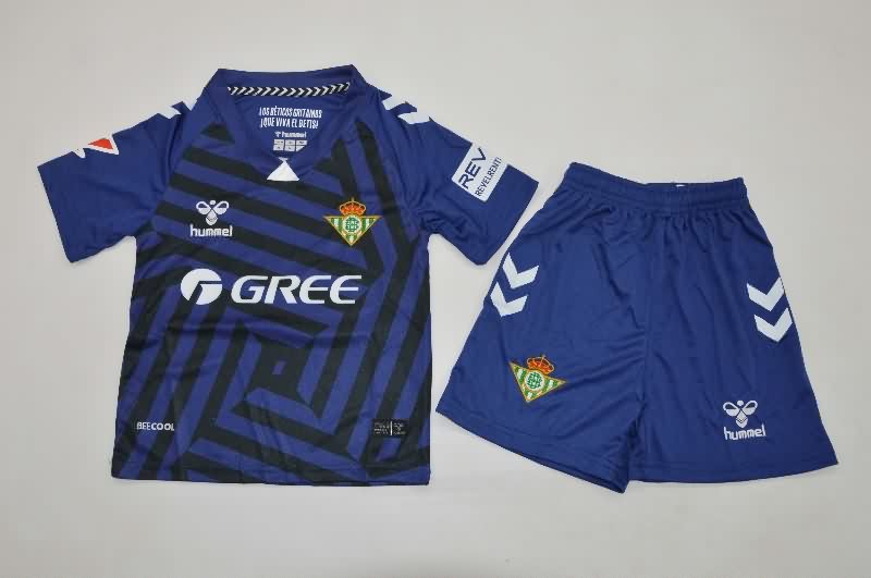 Kids Real Betis 25/26 Goalkeeper Dark Blue Soccer Jersey And Shorts