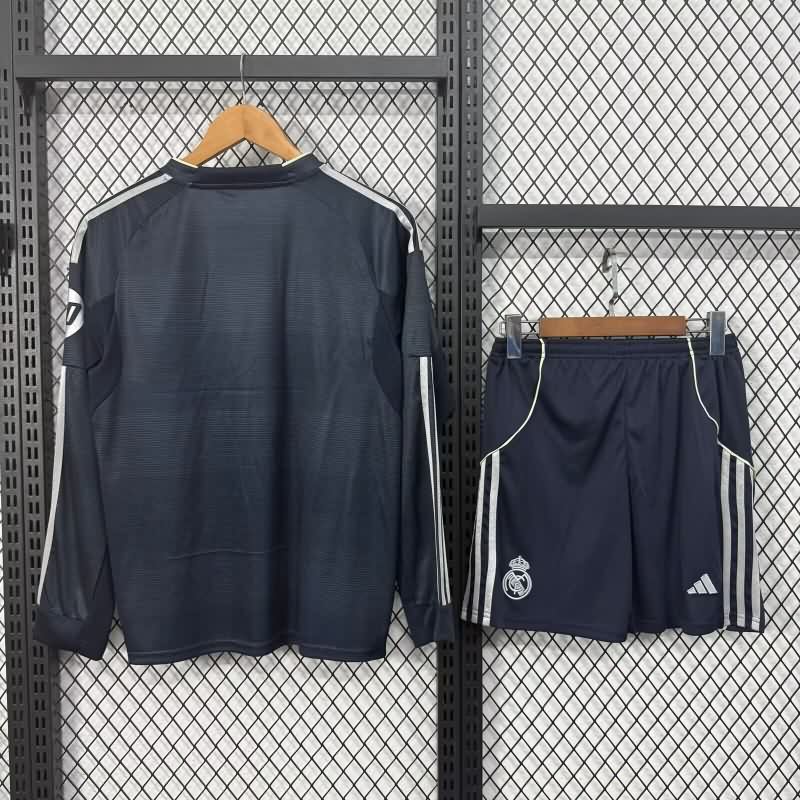 Kids Real Madrid 25/26 Away Long Sleeve Soccer Jersey And Shorts