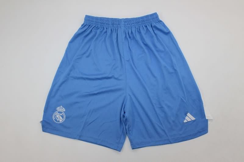 Kids Real Madrid 25/26 Goalkeeper Blue Soccer Jersey And Shorts Leaked