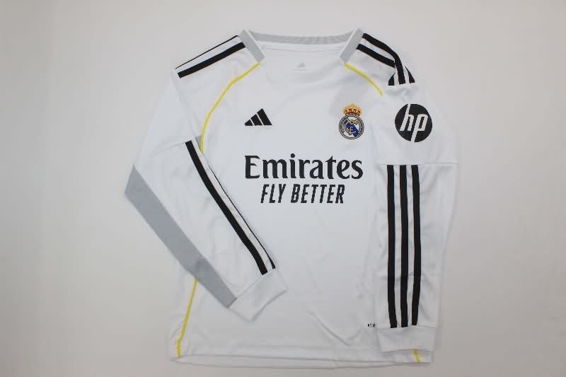 Kids Real Madrid 25/26 Home Long Sleeve Soccer Jersey And Shorts
