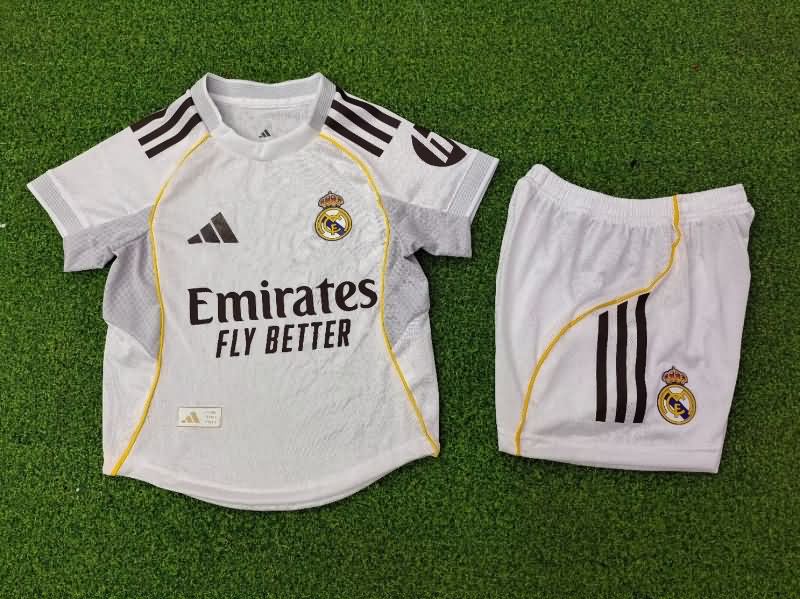Kids Real Madrid 25/26 Home Soccer Jersey And Shorts (Player) Leaked