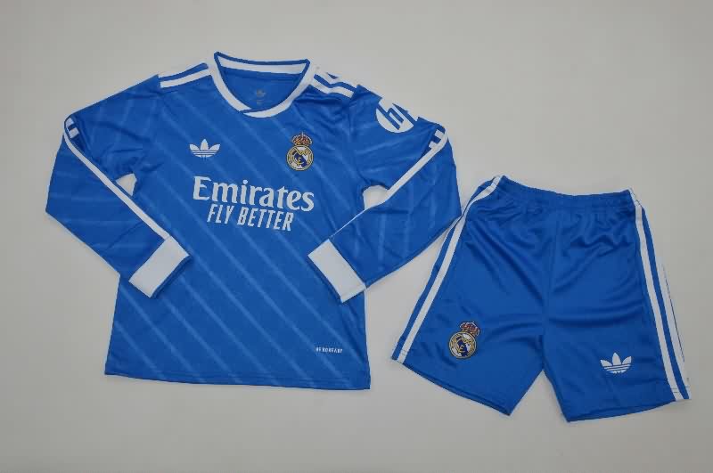 Kids Real Madrid 25/26 Third Long Sleeve Soccer Jersey And Shorts