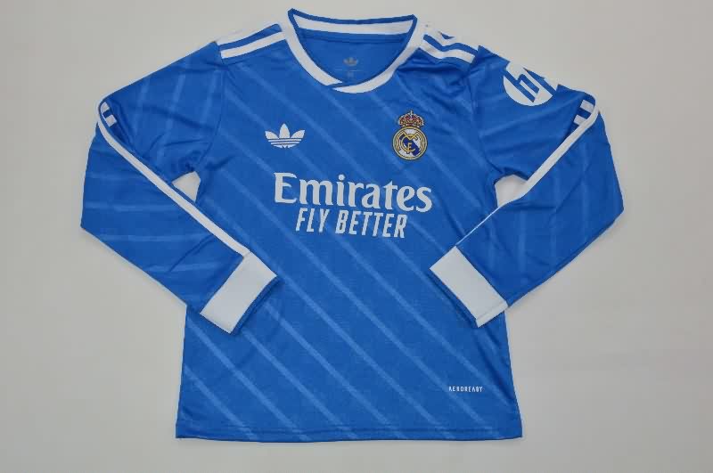 Kids Real Madrid 25/26 Third Long Sleeve Soccer Jersey And Shorts