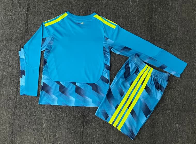 Kids Spain 2026 Goalkeeper Blue Long Sleeve Soccer Jersey And Shorts
