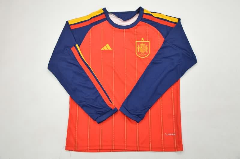 Kids Spain 2026 World Cup Home Long Sleeve Soccer Jersey And Shorts