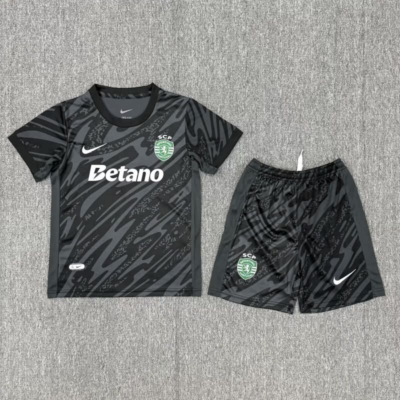 Kids Sporting Lisbon 25/26 Goalkeeper Black Soccer Jersey And Shorts