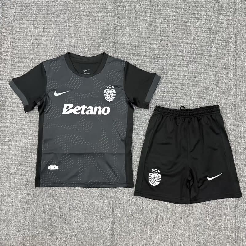 Kids Sporting Lisbon 25/26 Goalkeeper Black Soccer Jersey And Shorts 02
