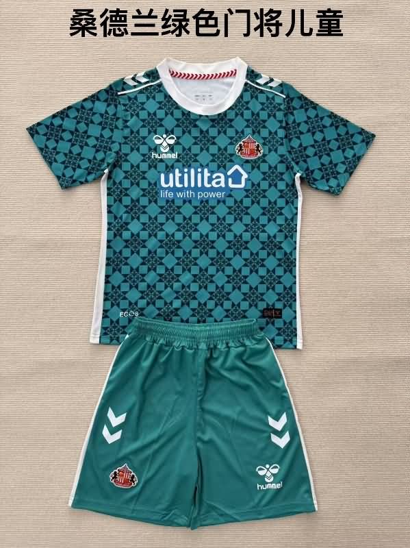 Kids Sunderland 25/26 Goalkeeper Green Soccer Jersey And Shorts