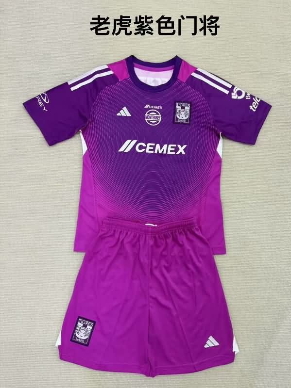 Kids Tigres UANL 25/26 Goalkeeper Purple Soccer Jersey And Shorts