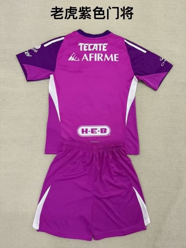 Kids Tigres UANL 25/26 Goalkeeper Purple Soccer Jersey And Shorts