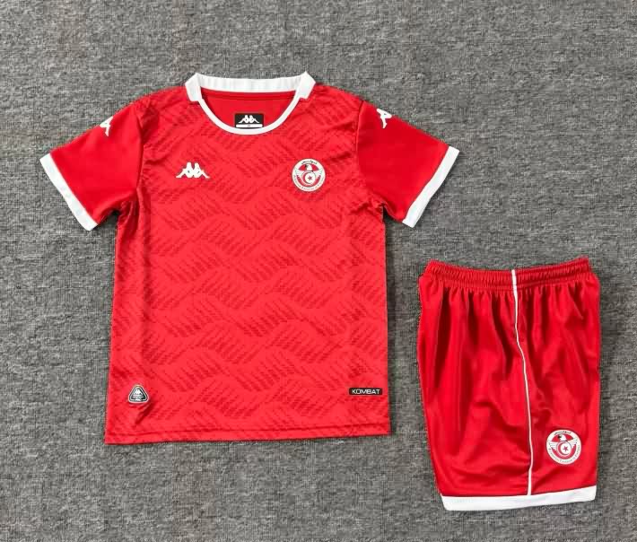 Kids Tunisia 25/26 Home Soccer Jersey And Shorts