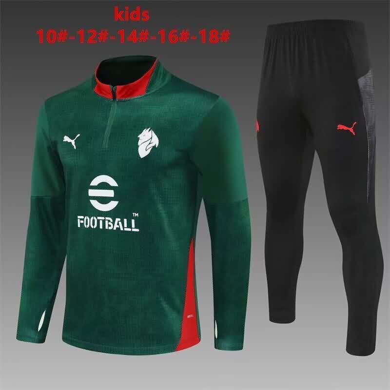 Kids AAA Quality AC Milan 25/26 Green Soccer Tracksuit