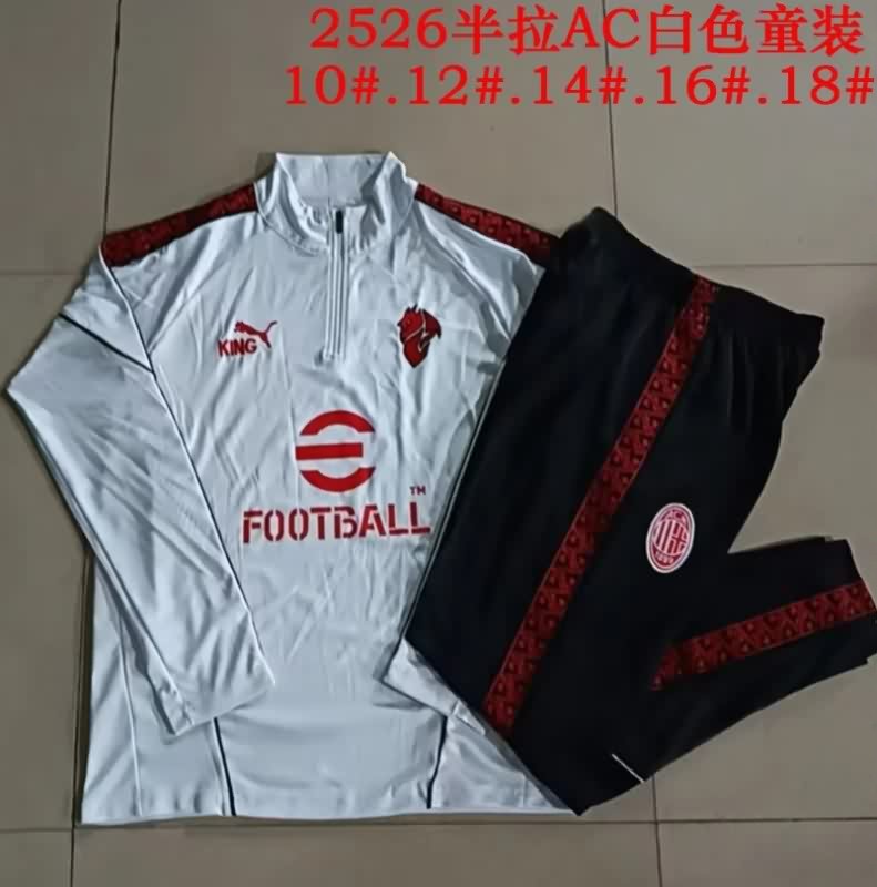 Kids AAA Quality AC Milan 25/26 White Soccer Tracksuit