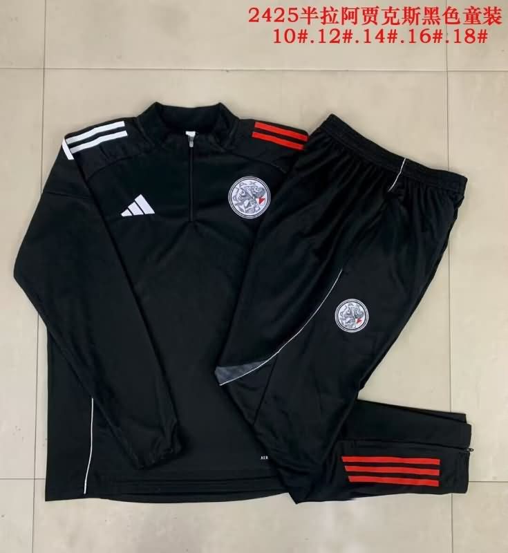 Kids AAA Quality Ajax 25/26 Black Soccer Tracksuit