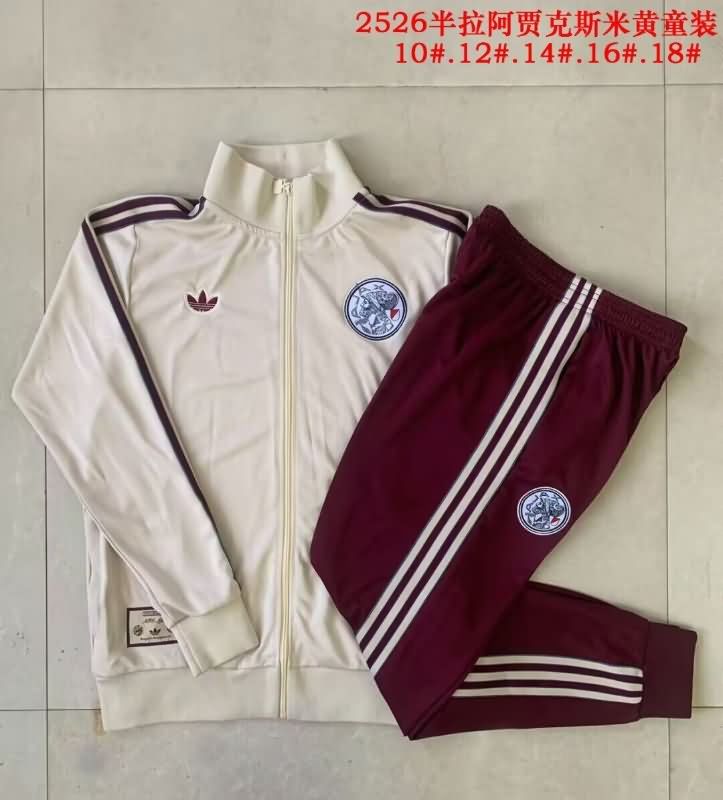 Kids AAA Quality Ajax 25/26 Light Yellow Soccer Tracksuit 02