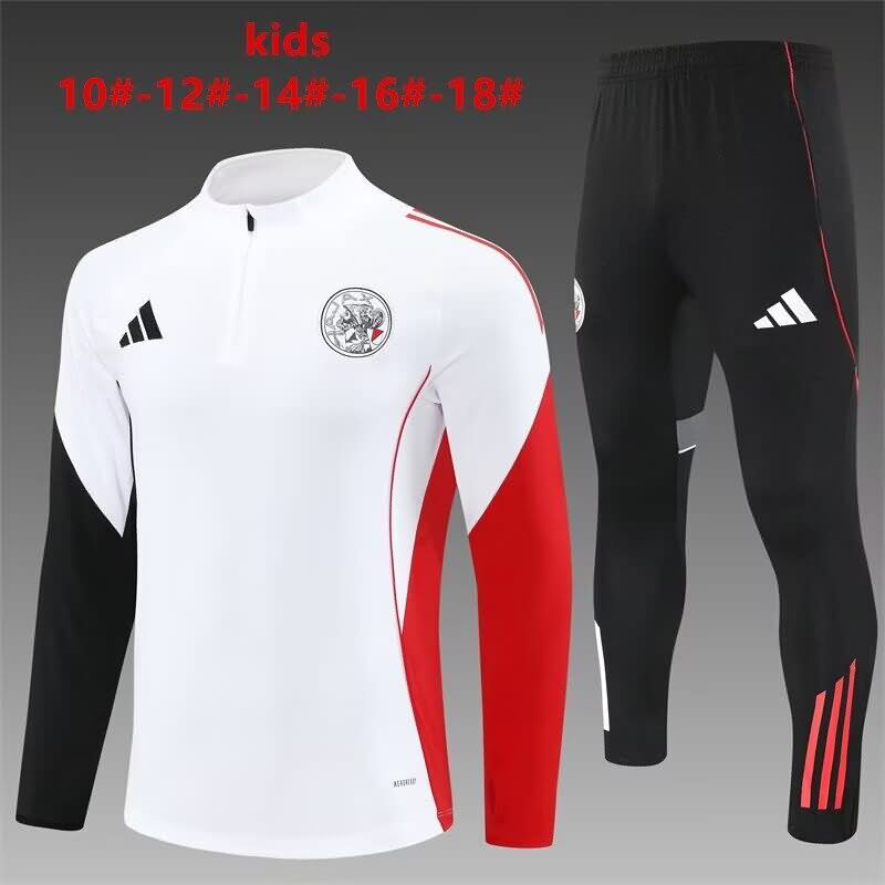Kids AAA Quality Ajax 25/26 White Soccer Tracksuit