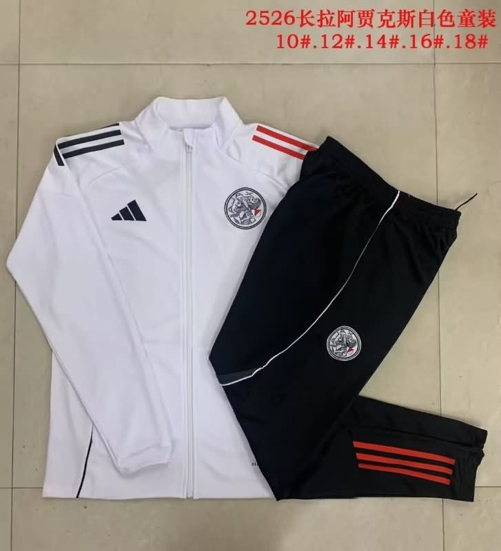 Kids AAA Quality Ajax 25/26 White Soccer Tracksuit 02