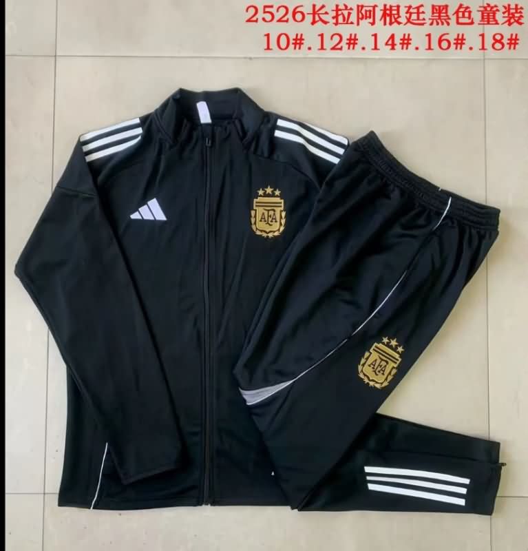 Kids AAA Quality Argentina 2025 Black Soccer Tracksuit 02