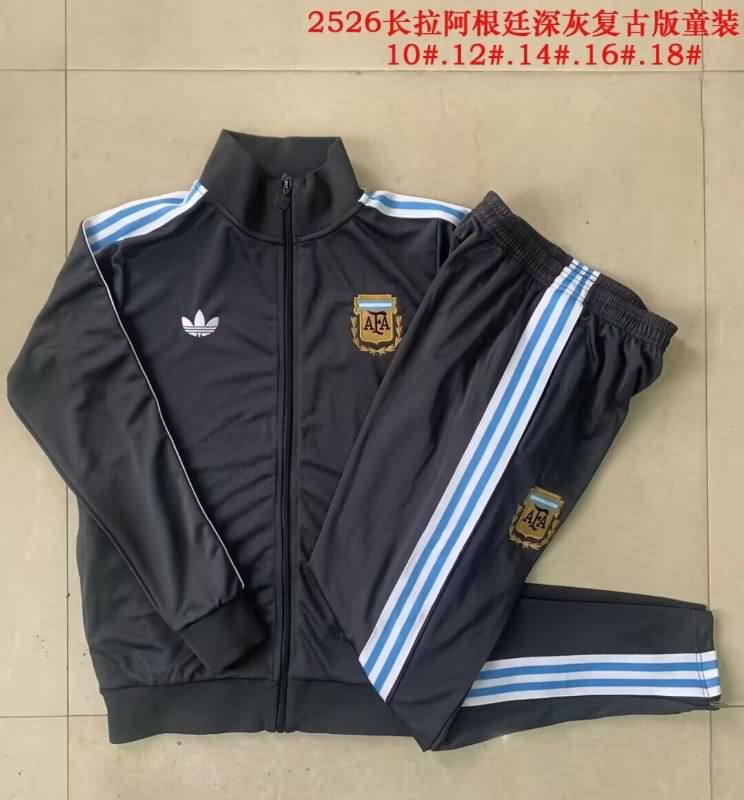 Kids AAA Quality Argentina 2025 Dark Grey Soccer Tracksuit 02