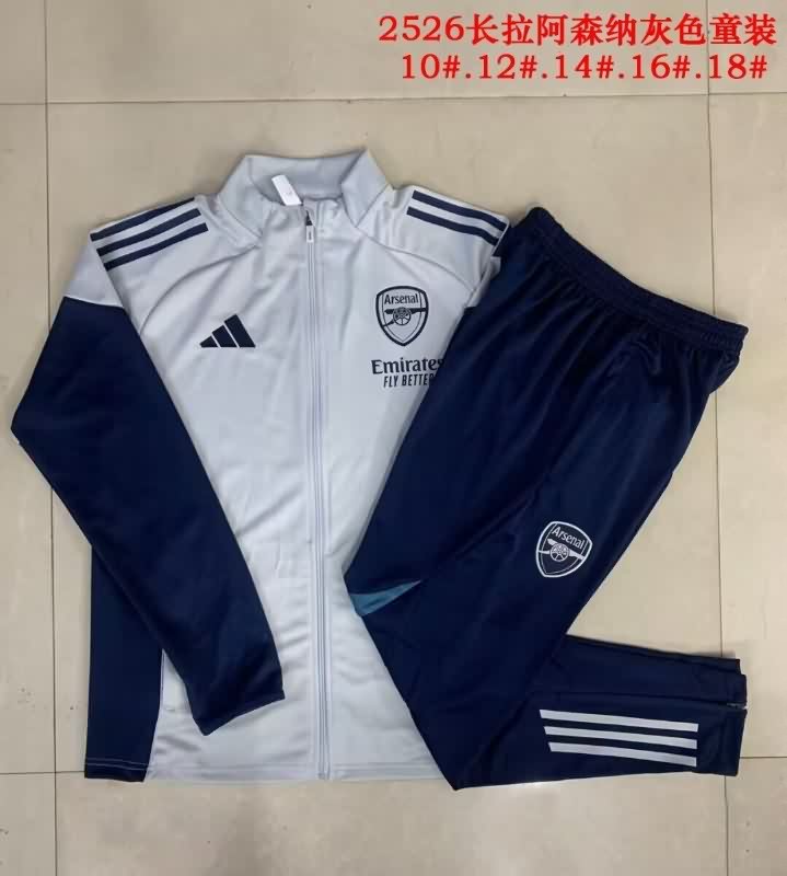Kids AAA Quality Arsenal 25/26 Grey Soccer Tracksuit 02