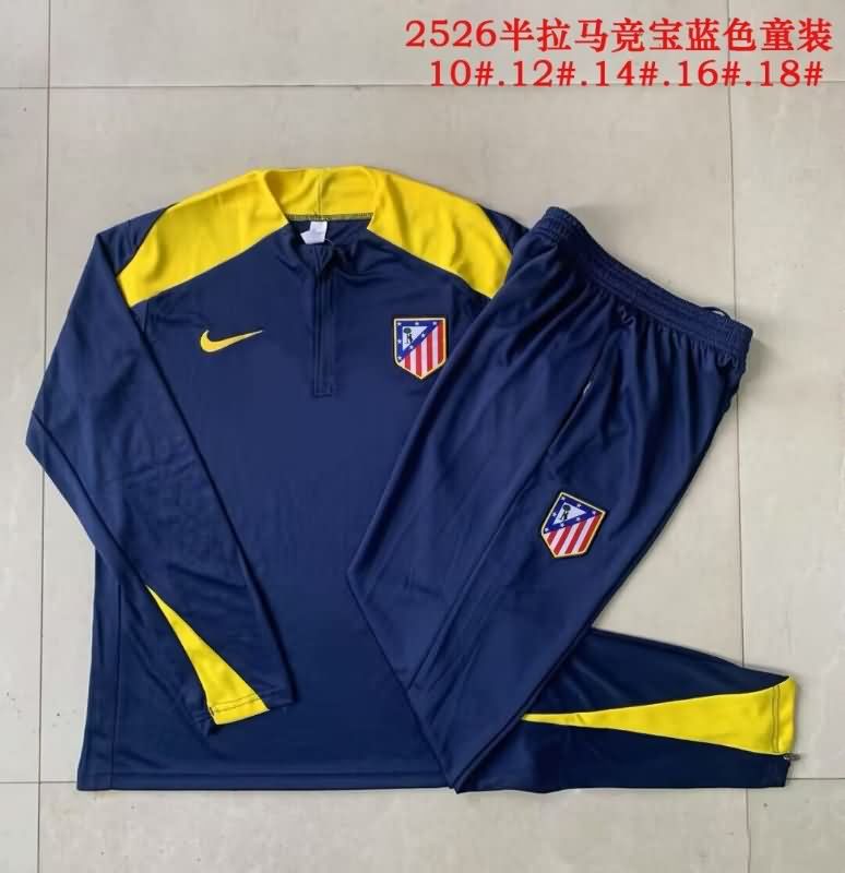 Kids AAA Quality Atletico Madrid 25/26 Dark Blue Soccer Tracksuit