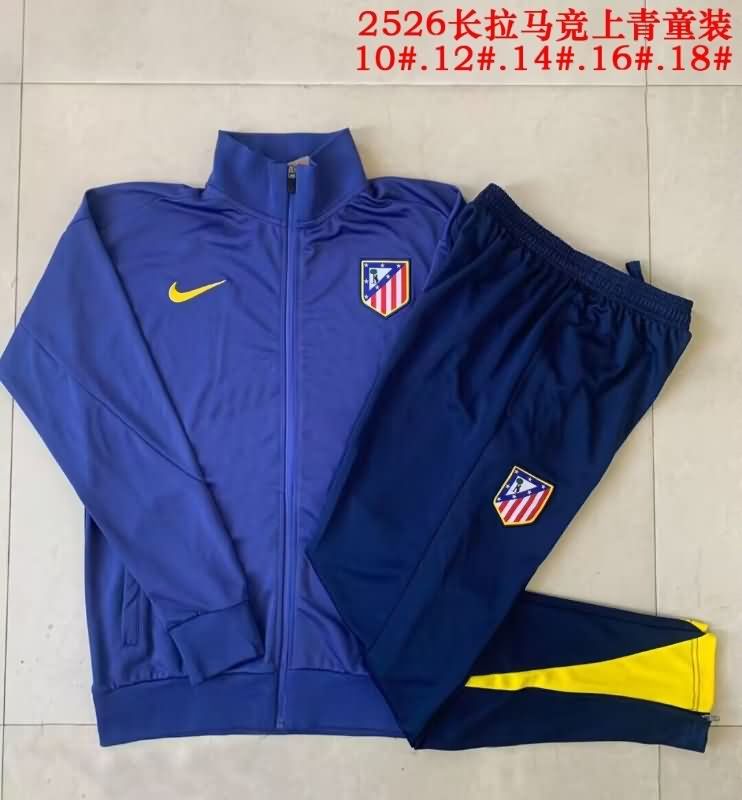 Kids AAA Quality Atletico Madrid 25/26 Dark Blue Soccer Tracksuit 02