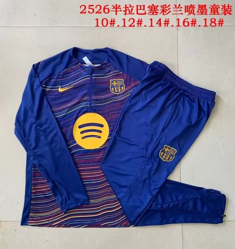 Kids AAA Quality Barcelona 25/26 Dark Blue Soccer Tracksuit 03