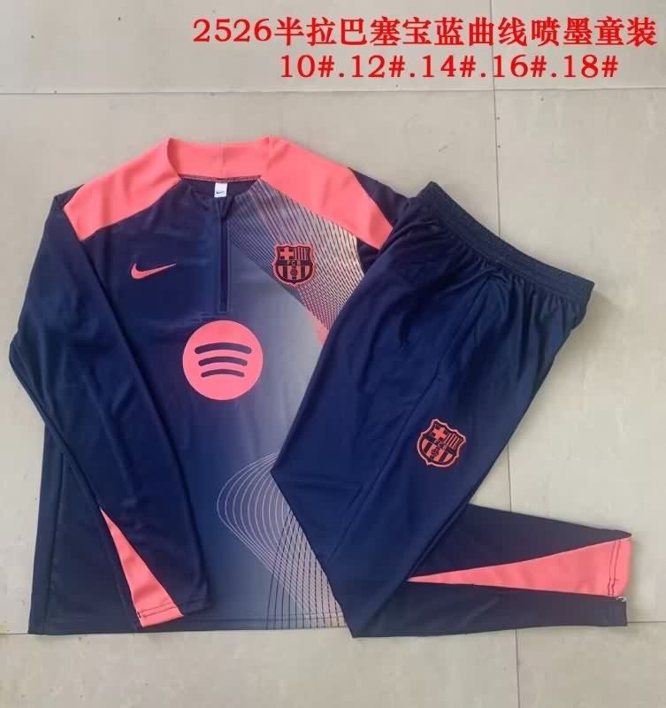 Kids AAA Quality Barcelona 25/26 Dark Blue Soccer Tracksuit 04
