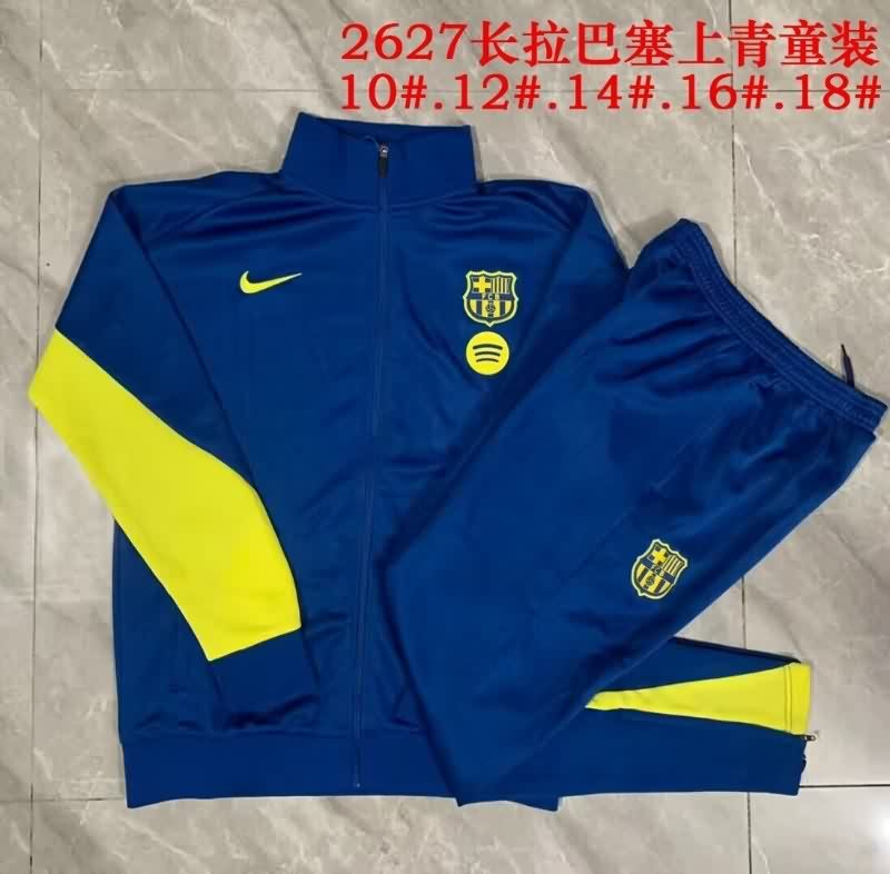 Kids AAA Quality Barcelona 25/26 Dark Blue Soccer Tracksuit 07