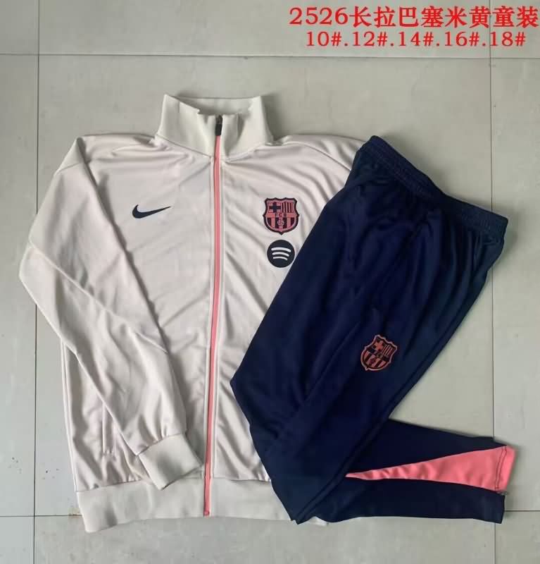 Kids AAA Quality Barcelona 25/26 Light Yellow Soccer Tracksuit