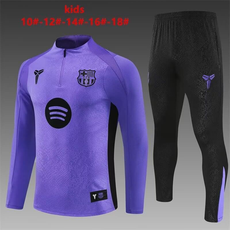 Kids AAA Quality Barcelona 25/26 Purple Soccer Tracksuit 02