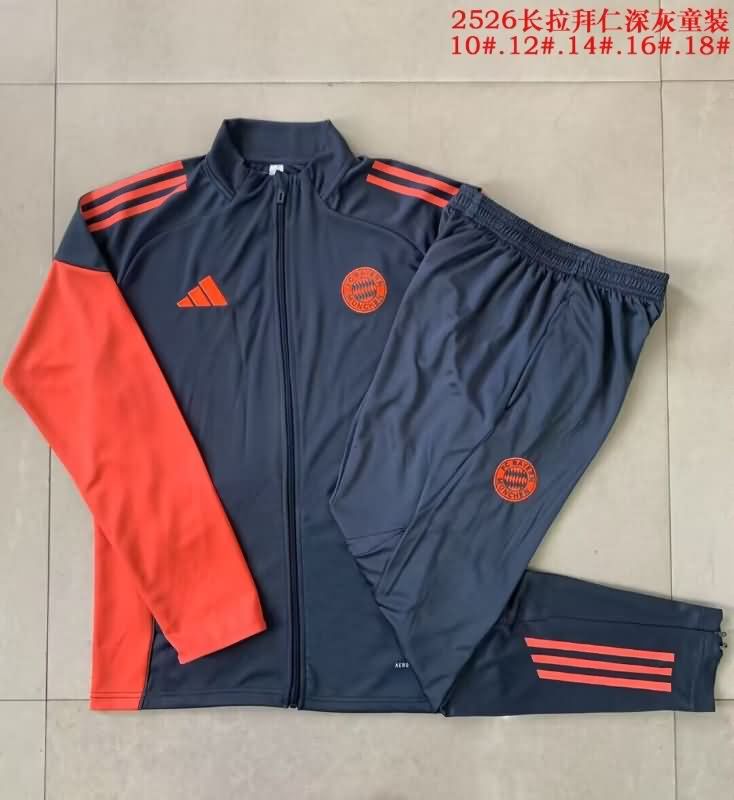 Kids AAA Quality Bayern Munich 25/26 Dark Grey Soccer Tracksuit