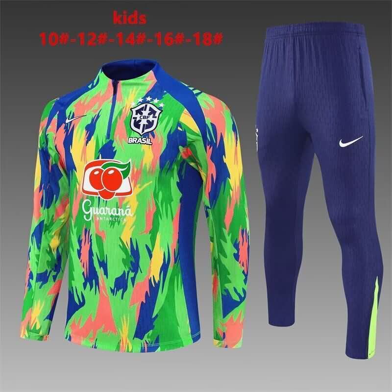 Kids AAA Quality Brazil 2025 Green Soccer Tracksuit