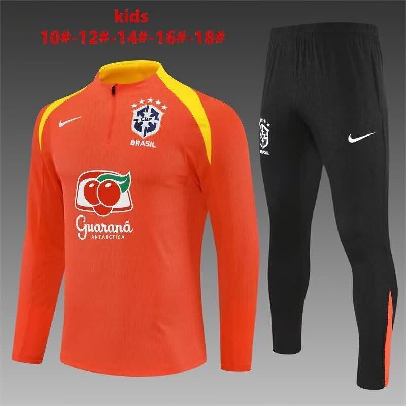 Kids AAA Quality Brazil 2025 Orange Soccer Tracksuit