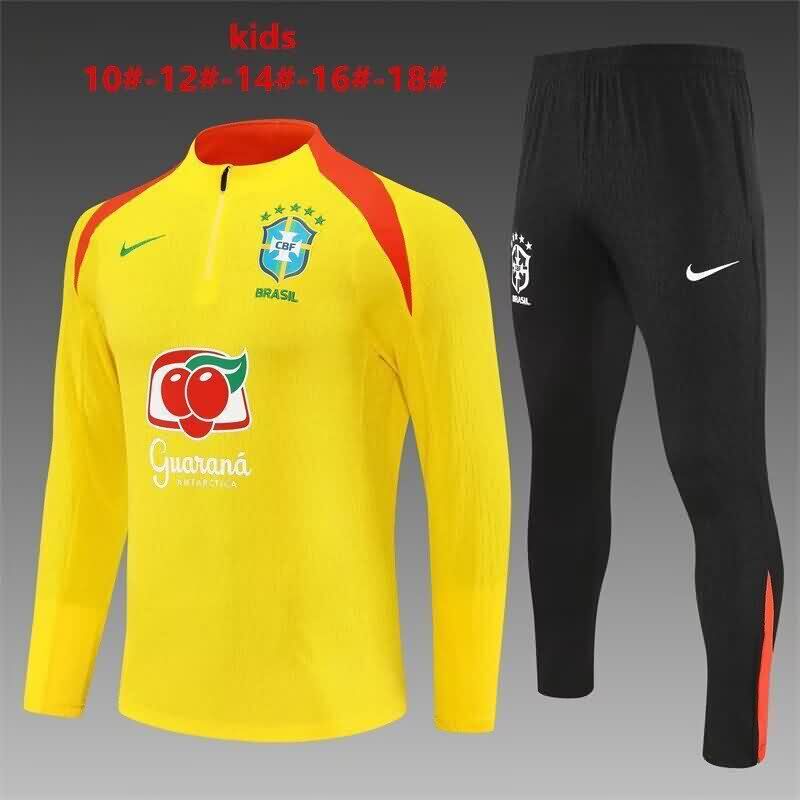 Kids AAA Quality Brazil 2025 Yellow Soccer Tracksuit