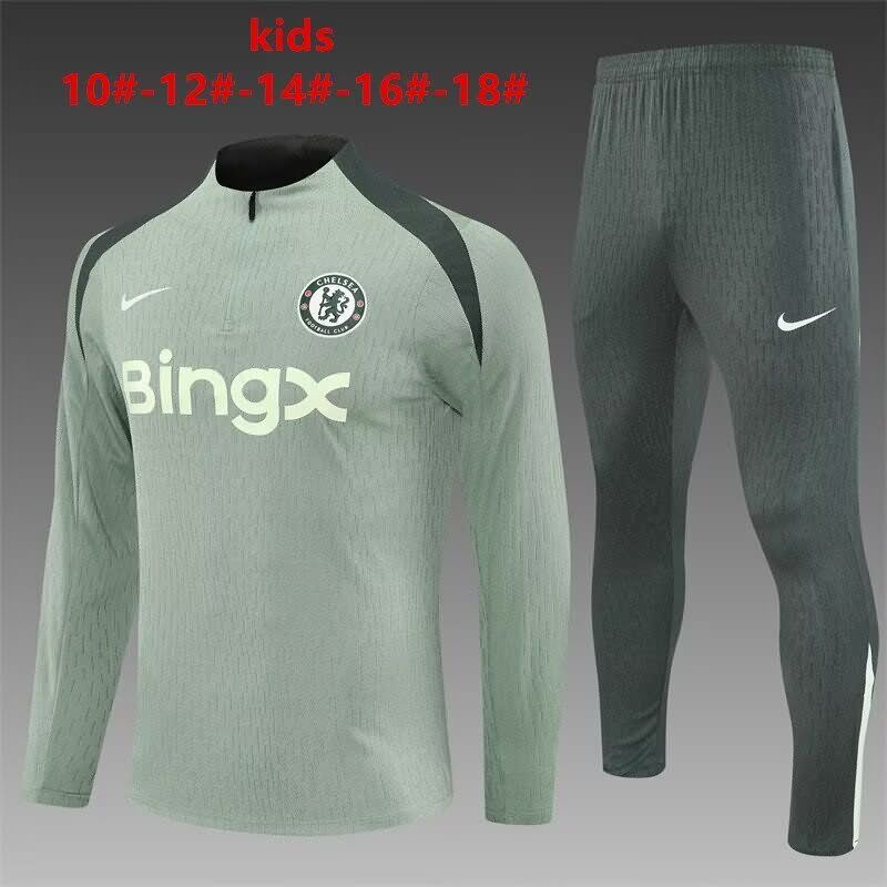 Kids AAA Quality Chelsea 25/26 Green Soccer Tracksuit