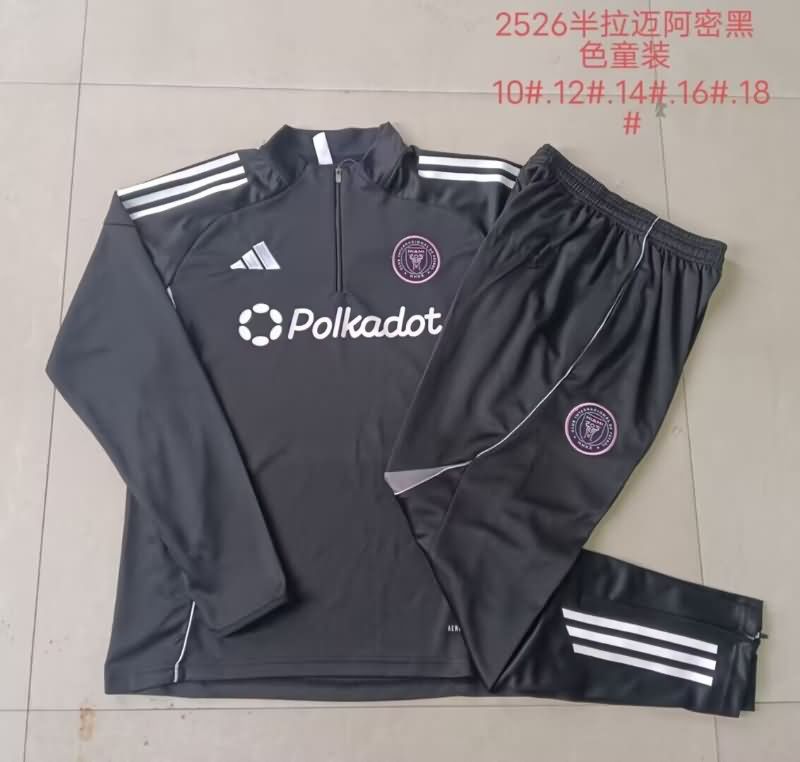 Kids AAA Quality Inter Miami 2025 Black Soccer Tracksuit 02