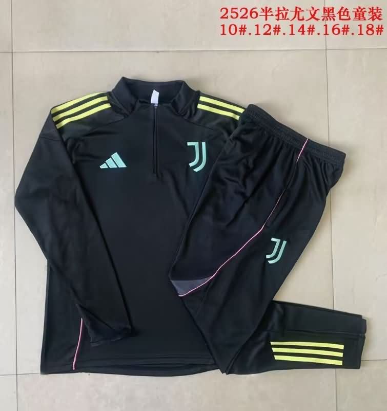 Kids AAA Quality Juventus 25/26 Black Soccer Tracksuit