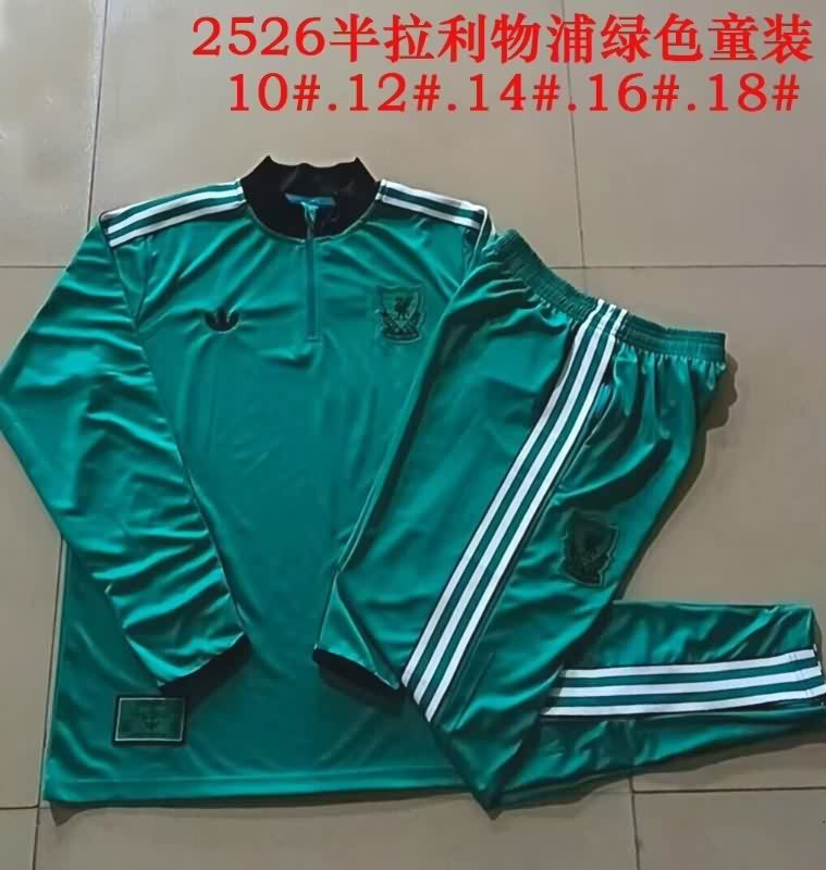 Kids AAA Quality Liverpool 25/26 Green Soccer Tracksuit 02