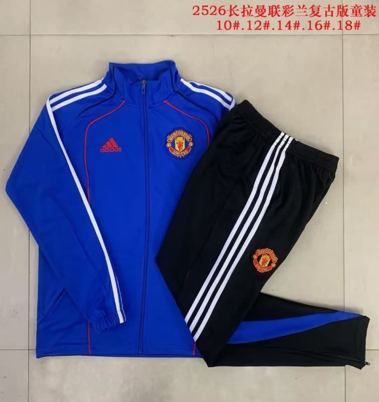 Kids AAA Quality Manchester United 25/26 Blue Soccer Tracksuit