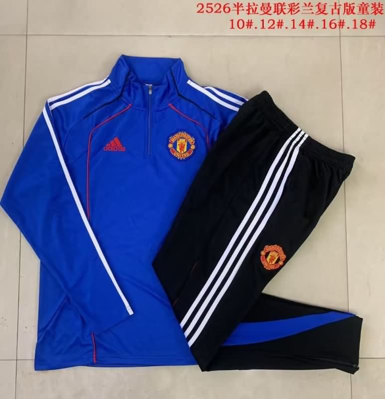 Kids AAA Quality Manchester United 25/26 Blue Soccer Tracksuit 02