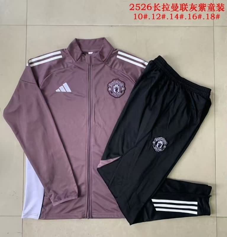 Kids AAA Quality Manchester United 25/26 Purple Soccer Tracksuit