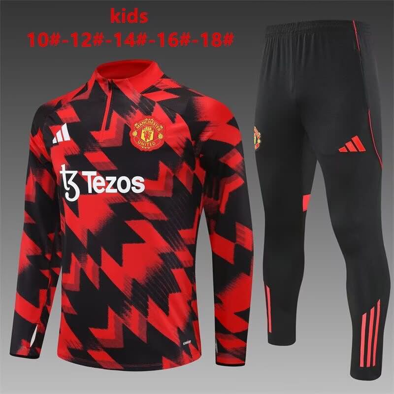 Kids AAA Quality Manchester United 25/26 Red Black Soccer Tracksuit