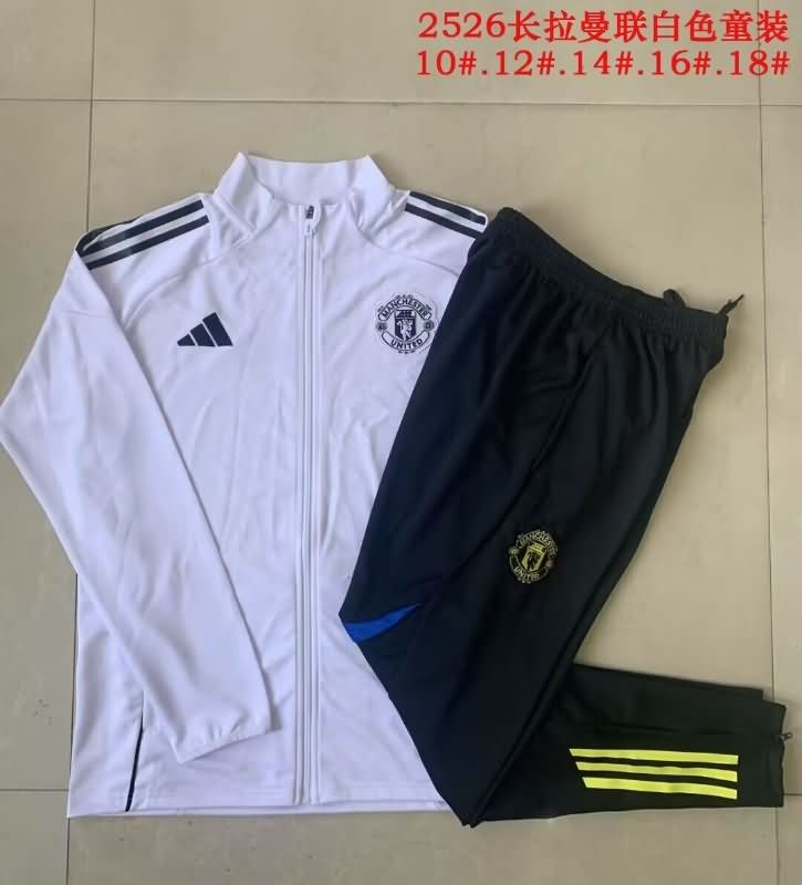 Kids AAA Quality Manchester United 25/26 White Soccer Tracksuit