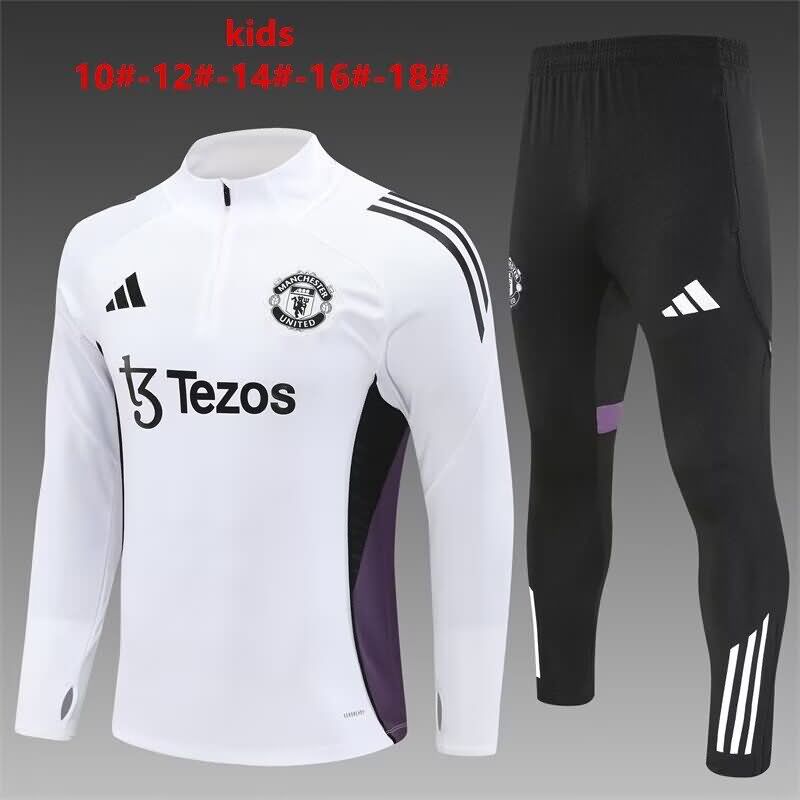 Kids AAA Quality Manchester United 25/26 White Soccer Tracksuit 02