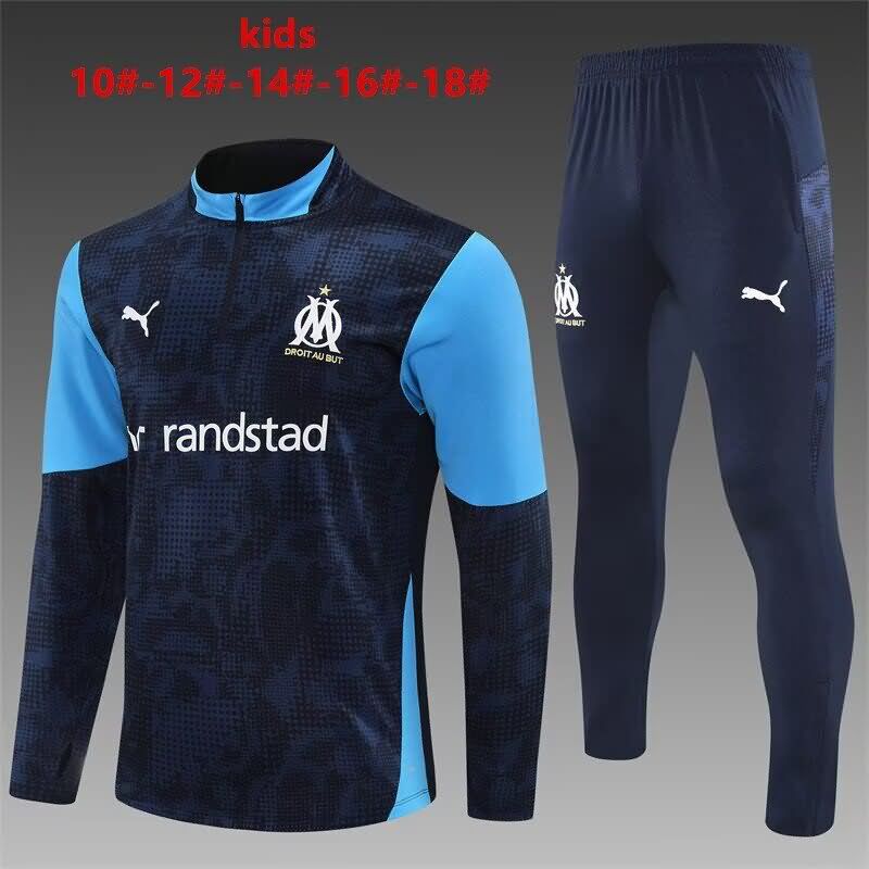 Kids AAA Quality Marseilles 25/26 Dark Blue Soccer Tracksuit