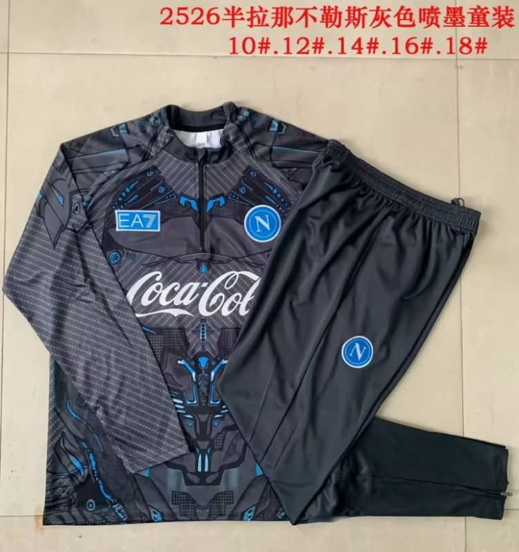 Kids AAA Quality Napoli 25/26 Black Soccer Tracksuit