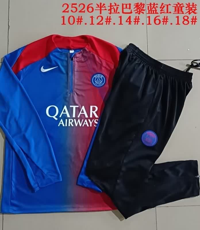 Kids AAA Quality Paris St German 25/26 Blue Red Soccer Tracksuit